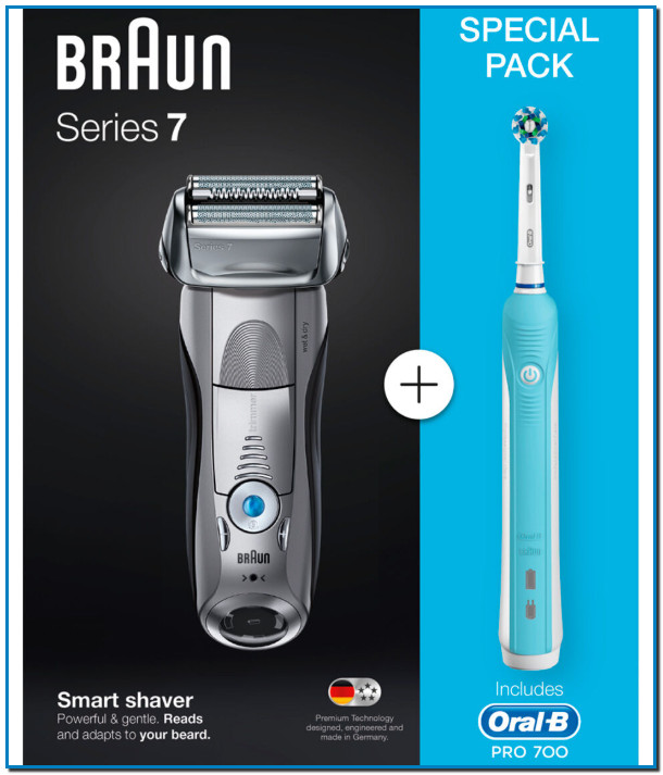 Pack - Afeitadora Braun Serie 7 7893S + Cepillo Oral B pro 500, Wet & Dry, 5 modos, Flexible,